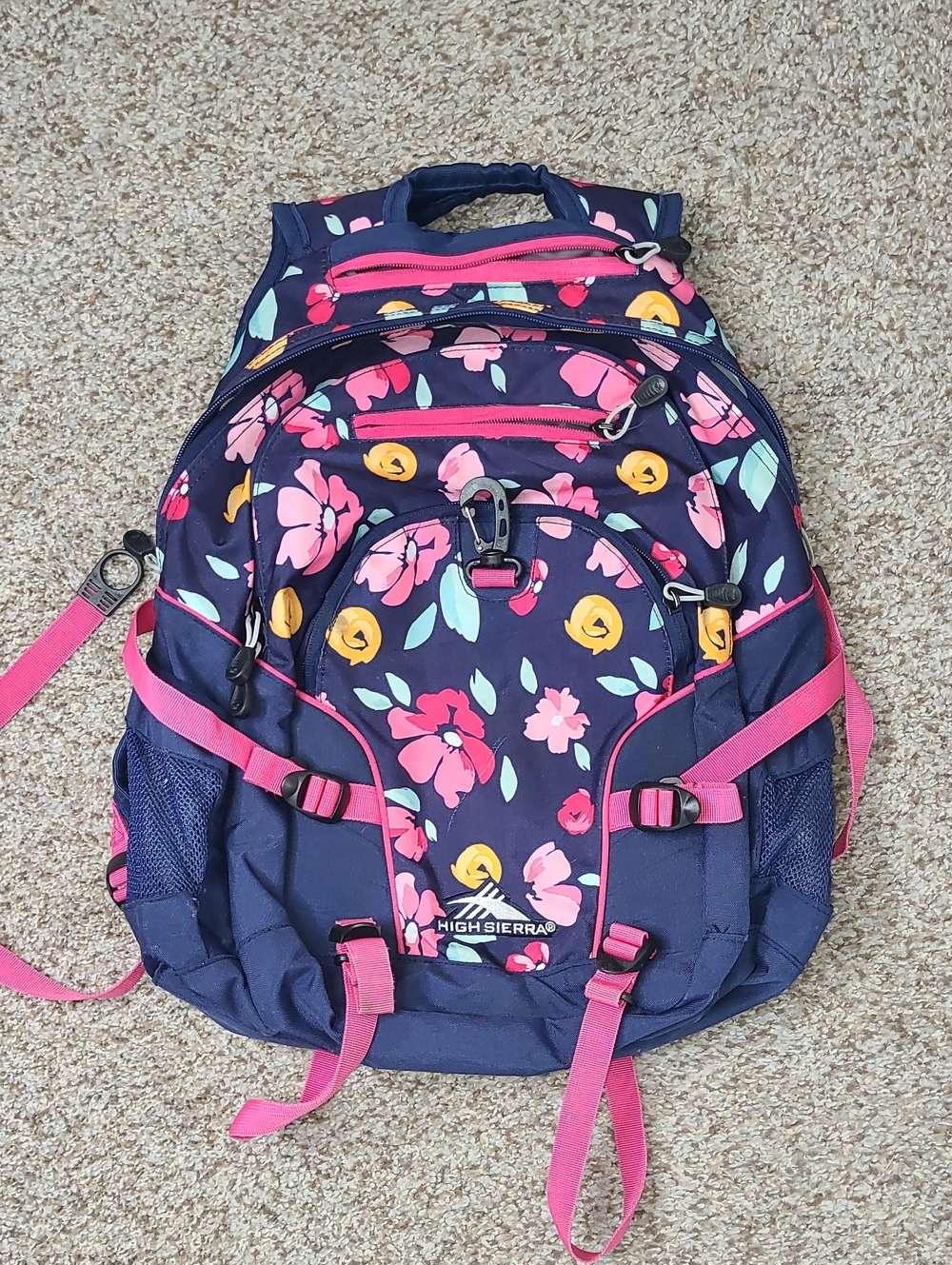 High Sierra Navy Floral Backpack with Pink & Yellow Accents